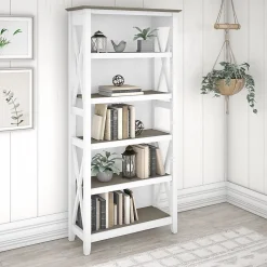 Bush Furniture Bookcases<Key West 5-Shelf 66"H Bookcase, Shiplap Gray/Pure White (KWB132G2W-03)