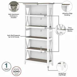 Bush Furniture Bookcases<Key West 5-Shelf 66"H Bookcase, Shiplap Gray/Pure White (KWB132G2W-03)