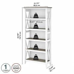 Bush Furniture Bookcases<Key West 5-Shelf 66"H Bookcase, Shiplap Gray/Pure White (KWB132G2W-03)