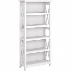 Bush Furniture Bookcases<Key West 5-Shelf 66"H Bookcase, Pure White Oak (KWB132WT-03)