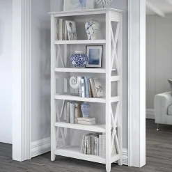 Bush Furniture Bookcases<Key West 5-Shelf 66"H Bookcase, Pure White Oak (KWB132WT-03)