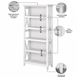 Bush Furniture Bookcases<Key West 5-Shelf 66"H Bookcase, Pure White Oak (KWB132WT-03)