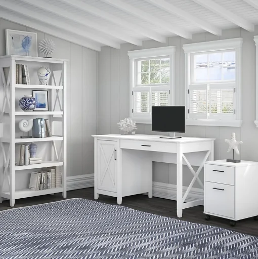 Bush Furniture Bookcases<Key West 5-Shelf 66"H Bookcase, Pure White Oak (KWB132WT-03)