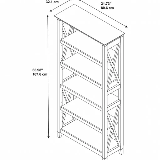 Bush Furniture Bookcases<Key West 5-Shelf 66"H Bookcase, Pure White Oak (KWB132WT-03)