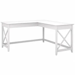Bush Furniture Computer Desks<Key West 60"W L-Shaped Desk, Pure White Oak (KWD160WT-03)
