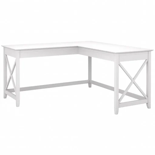 Bush Furniture Computer Desks<Key West 60"W L-Shaped Desk, Pure White Oak (KWD160WT-03)