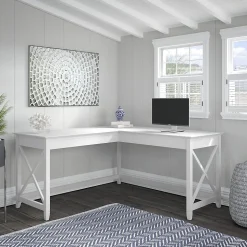 Bush Furniture Computer Desks<Key West 60"W L-Shaped Desk, Pure White Oak (KWD160WT-03)