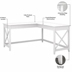 Bush Furniture Computer Desks<Key West 60"W L-Shaped Desk, Pure White Oak (KWD160WT-03)
