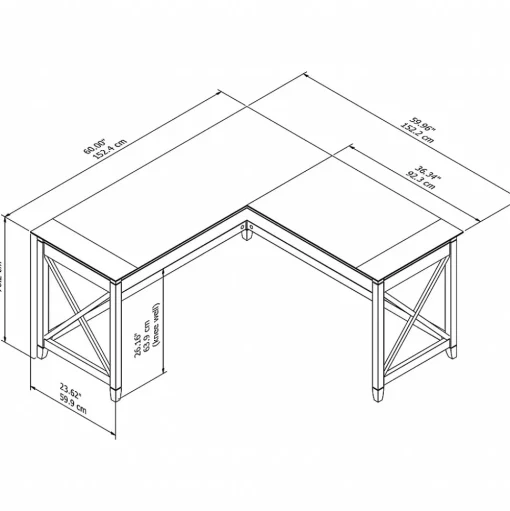 Bush Furniture Computer Desks<Key West 60"W L-Shaped Desk, Pure White Oak (KWD160WT-03)