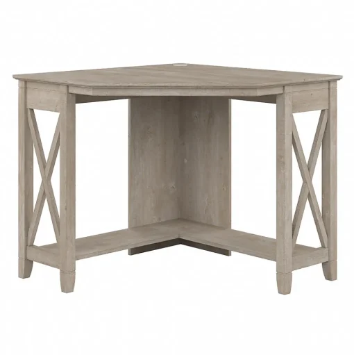 Bush Furniture Corner Desks<Key West 34"W Small Corner Desk, Washed Gray (KWD134WG-03)