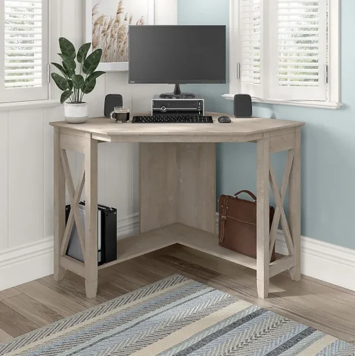 Bush Furniture Corner Desks<Key West 34"W Small Corner Desk, Washed Gray (KWD134WG-03)