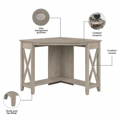 Bush Furniture Corner Desks<Key West 34"W Small Corner Desk, Washed Gray (KWD134WG-03)