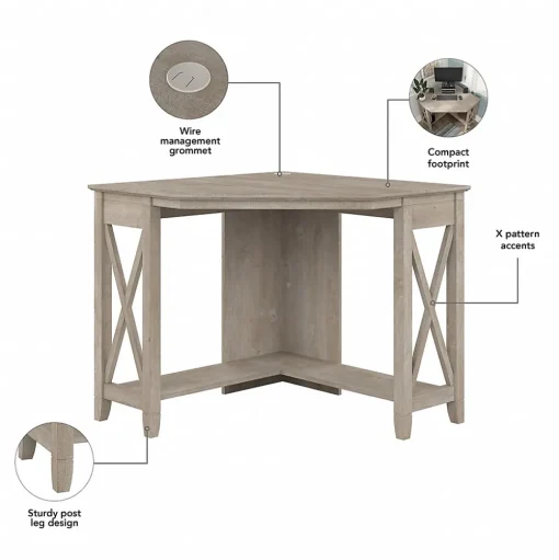 Bush Furniture Corner Desks<Key West 34"W Small Corner Desk, Washed Gray (KWD134WG-03)