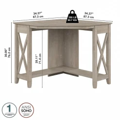 Bush Furniture Corner Desks<Key West 34"W Small Corner Desk, Washed Gray (KWD134WG-03)
