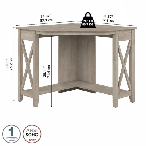 Bush Furniture Corner Desks<Key West 34"W Small Corner Desk, Washed Gray (KWD134WG-03)