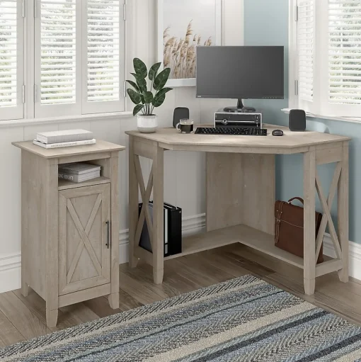 Bush Furniture Corner Desks<Key West 34"W Small Corner Desk, Washed Gray (KWD134WG-03)