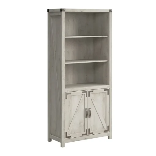 Bush Furniture Bookcases<Knoxville 72"H 5-Shelf Bookcase with Doors, Cottage White (CGB132CWH-03)