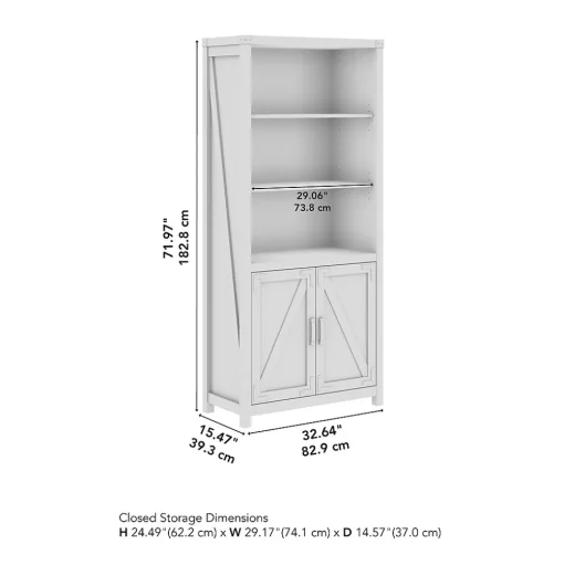 Bush Furniture Bookcases<Knoxville 72"H 5-Shelf Bookcase with Doors, Cottage White (CGB132CWH-03)