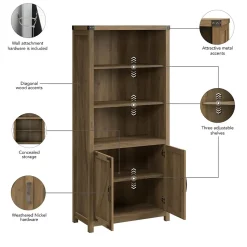 Bush Furniture Bookcases<Knoxville 72"H 5-Shelf Bookcase with Doors, Reclaimed Pine (CGB132RCP-03)