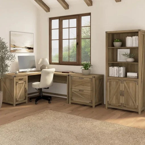 Bush Furniture Bookcases<Knoxville 72"H 5-Shelf Bookcase with Doors, Reclaimed Pine (CGB132RCP-03)