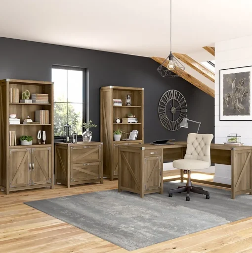 Bush Furniture Bookcases<Knoxville 72"H 5-Shelf Bookcase with Doors, Reclaimed Pine (CGB132RCP-03)