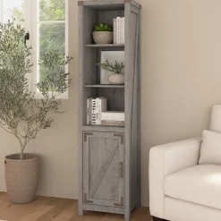 Bush Furniture Bookcases<Knoxville 72"H 5-Shelf Bookcase with Door, Restored Gray (CGB118RTG-03)