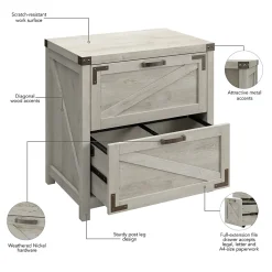 Bush Furniture File Cabinets<Knoxville 2-Drawer Lateral File Cabinet, Cottage White (CGF129CWH-03)