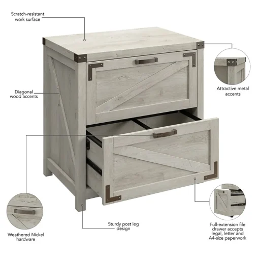 Bush Furniture File Cabinets<Knoxville 2-Drawer Lateral File Cabinet, Cottage White (CGF129CWH-03)