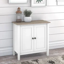 Bush Furniture Storage Cabinets<Mayfield 30" Storage Cabinet with 2 Shelves, Pure White/Shiplap Gray (MAS131GW2-03)