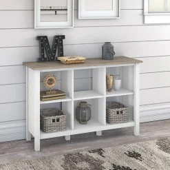 Bush Furniture Bookcases<Mayfield 30"H 3-Shelf Cube Bookcase, Pure White/Shiplap Gray (MAB145GW2-03)