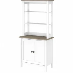 Bush Furniture Bookcases<Mayfield 5-Shelf 66"H Standard Bookcase with Doors, Pure White/Shiplap Gray (MAY019GW2)