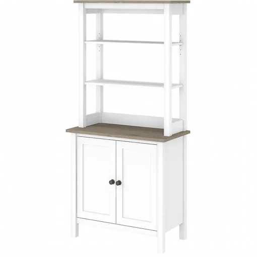 Bush Furniture Bookcases<Mayfield 5-Shelf 66"H Standard Bookcase with Doors, Pure White/Shiplap Gray (MAY019GW2)