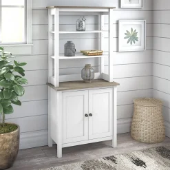 Bush Furniture Bookcases<Mayfield 5-Shelf 66"H Standard Bookcase with Doors, Pure White/Shiplap Gray (MAY019GW2)