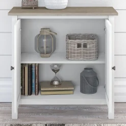 Bush Furniture Bookcases<Mayfield 5-Shelf 66"H Standard Bookcase with Doors, Pure White/Shiplap Gray (MAY019GW2)