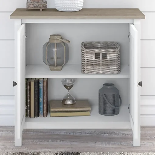 Bush Furniture Bookcases<Mayfield 5-Shelf 66"H Standard Bookcase with Doors, Pure White/Shiplap Gray (MAY019GW2)