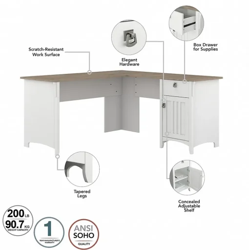 Bush Furniture Computer Desks<Salinas 60" L-Shaped Desk, (SAD160G2W-03)