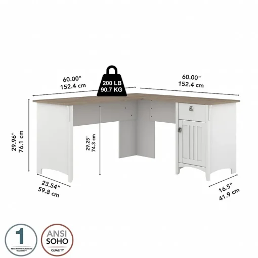 Bush Furniture Computer Desks<Salinas 60" L-Shaped Desk, (SAD160G2W-03)
