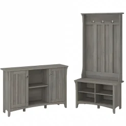 Bush Furniture Storage Cabinets<Salinas 68.11" Storage Set with Hall Tree, Shoe Bench and Accent Cabinet, 5 Shelves, (SAL008DG)