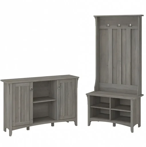Bush Furniture Storage Cabinets<Salinas 68.11" Storage Set with Hall Tree, Shoe Bench and Accent Cabinet, 5 Shelves, (SAL008DG)