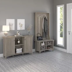 Bush Furniture Storage Cabinets<Salinas 68.11" Storage Set with Hall Tree, Shoe Bench and Accent Cabinet, 5 Shelves, (SAL008DG)