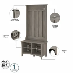 Bush Furniture Storage Cabinets<Salinas 68.11" Storage Set with Hall Tree, Shoe Bench and Accent Cabinet, 5 Shelves, (SAL008DG)
