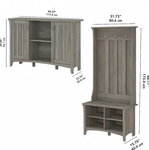 Bush Furniture Storage Cabinets<Salinas 68.11" Storage Set with Hall Tree, Shoe Bench and Accent Cabinet, 5 Shelves, (SAL008DG)