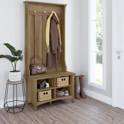 Bush Furniture Storage Cabinets<Salinas Hall Tree with Shoe Storage Bench, Reclaimed Pine (SAS532RCP-03)