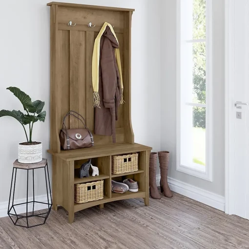Bush Furniture Storage Cabinets<Salinas Hall Tree with Shoe Storage Bench, Reclaimed Pine (SAS532RCP-03)