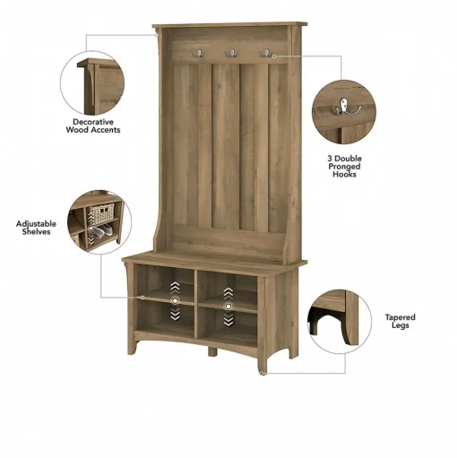 Bush Furniture Storage Cabinets<Salinas Hall Tree with Shoe Storage Bench, Reclaimed Pine (SAS532RCP-03)