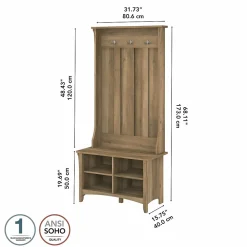 Bush Furniture Storage Cabinets<Salinas Hall Tree with Shoe Storage Bench, Reclaimed Pine (SAS532RCP-03)