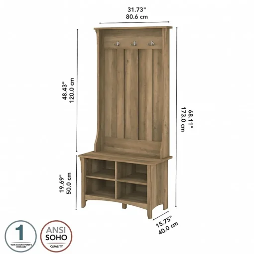 Bush Furniture Storage Cabinets<Salinas Hall Tree with Shoe Storage Bench, Reclaimed Pine (SAS532RCP-03)