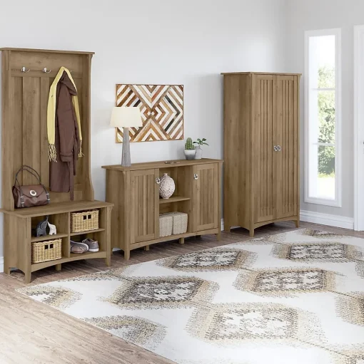 Bush Furniture Storage Cabinets<Salinas Hall Tree with Shoe Storage Bench, Reclaimed Pine (SAS532RCP-03)