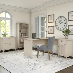 Bush Furniture Office Desks<Salinas 60"W L Shaped Desk with Lateral File Cabinet and 5 Shelf Bookcase, (SAL003AW)