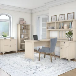Bush Furniture Office Desks<Salinas 60"W L Shaped Desk with Hutch, Lateral File Cabinet and 5 Shelf Bookcase, (SAL007AW)